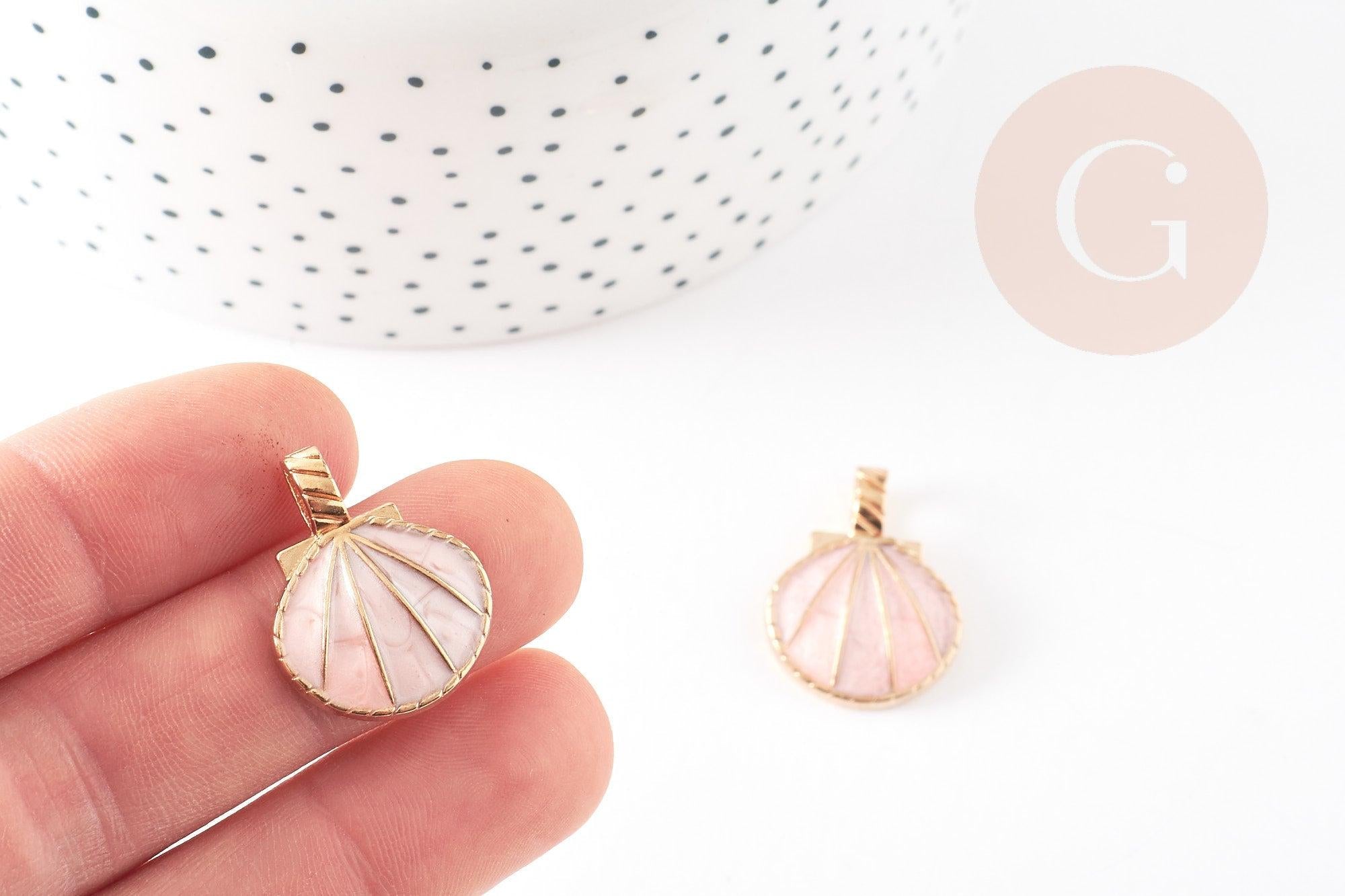 Pendentif coquillage doré rose 24.5mm, pendentif coquillage pour création bijoux x2 (G5794)