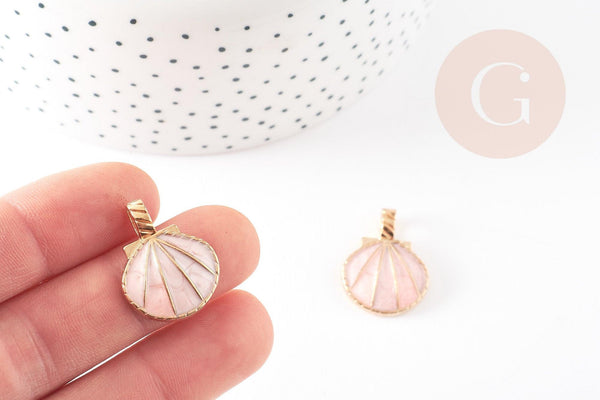 Pendentif coquillage doré rose 24.5mm, pendentif coquillage pour création bijoux x2 (G5794)