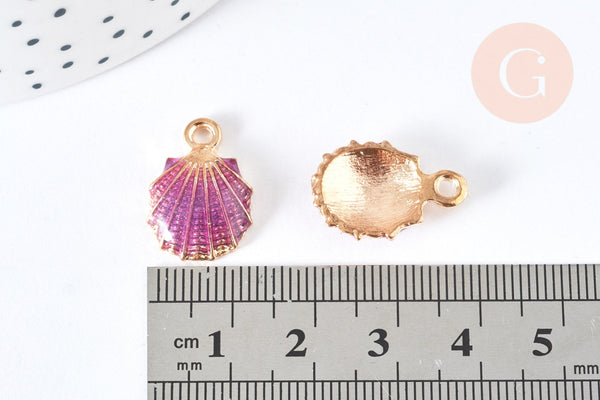 Pendentif coquillage émail violet zamac doré 19mm, x2 G7100