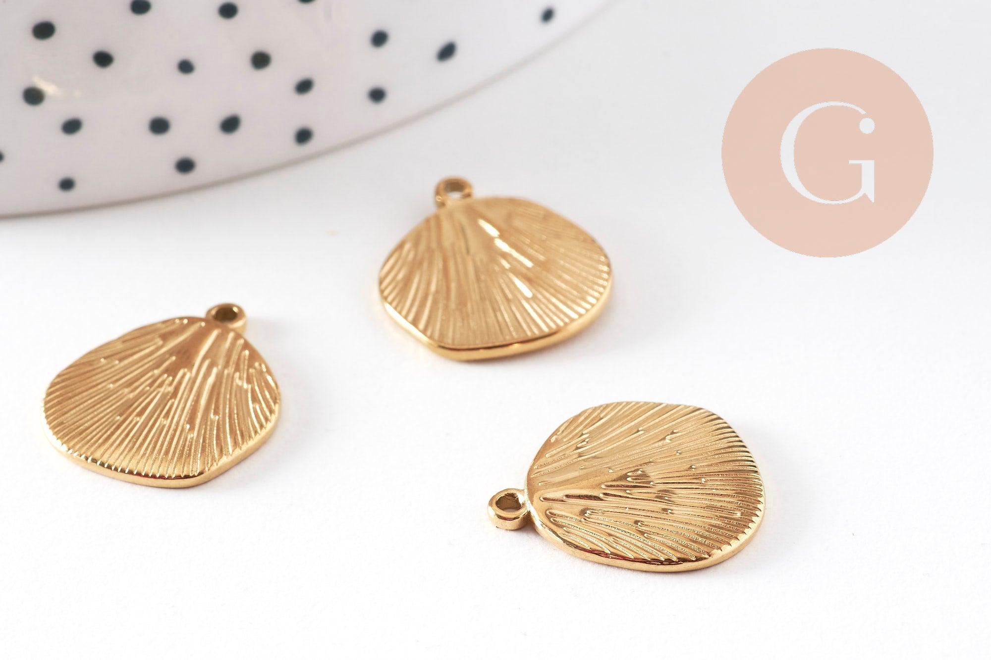 Pendentif coquillage feuille acier 304 doré inoxydable 18mm, x1 (G11005)