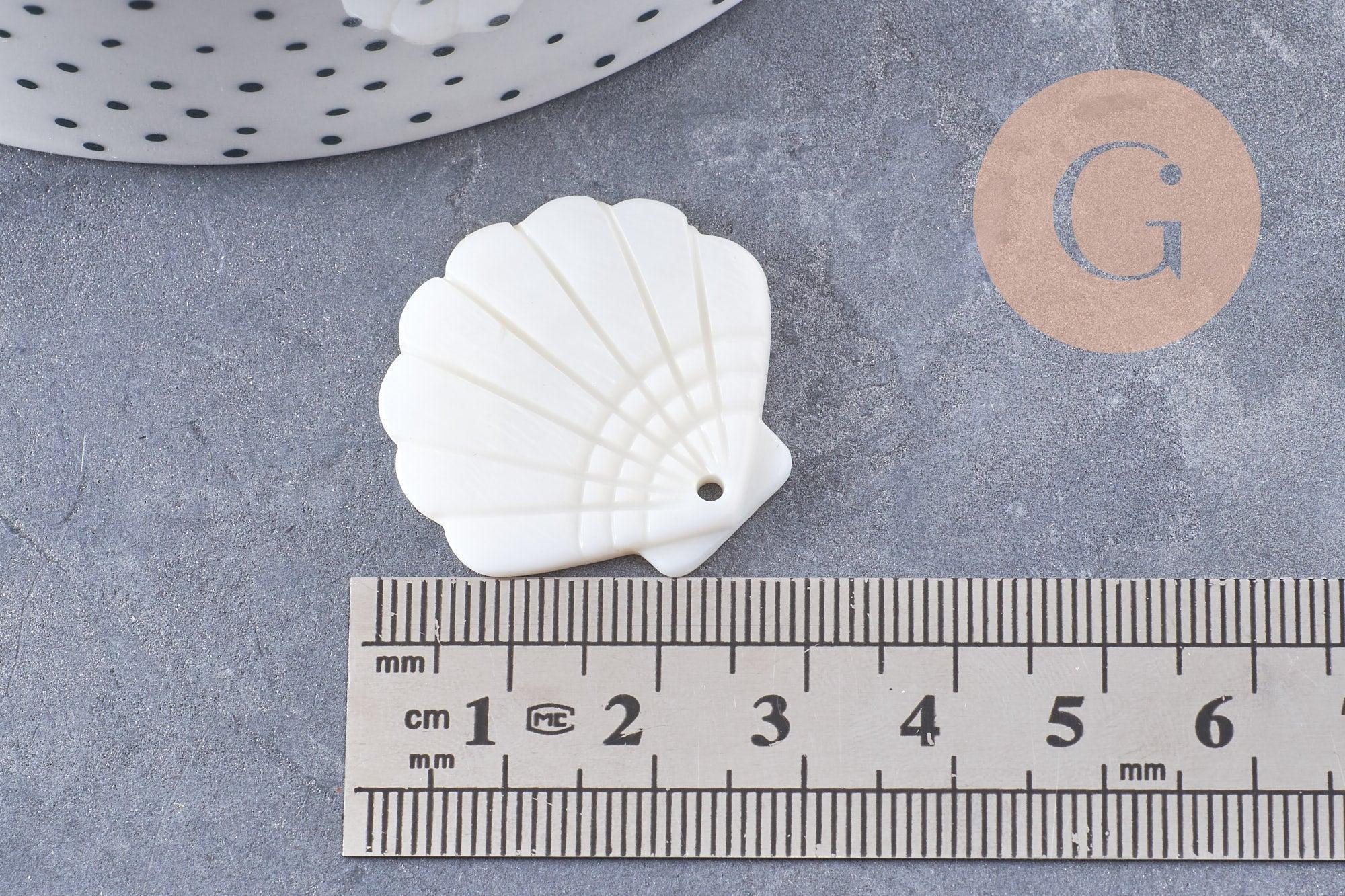 Pendentif coquillage nacre blanche naturelle 29mm, x2 (G10089)