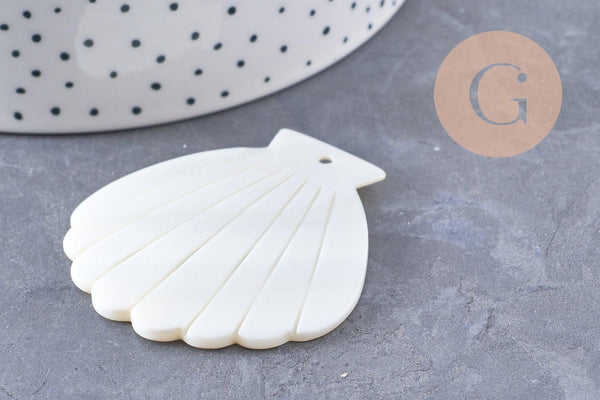 Pendentif coquillage nacre blanche naturelle 54mm, x2 (G10091)