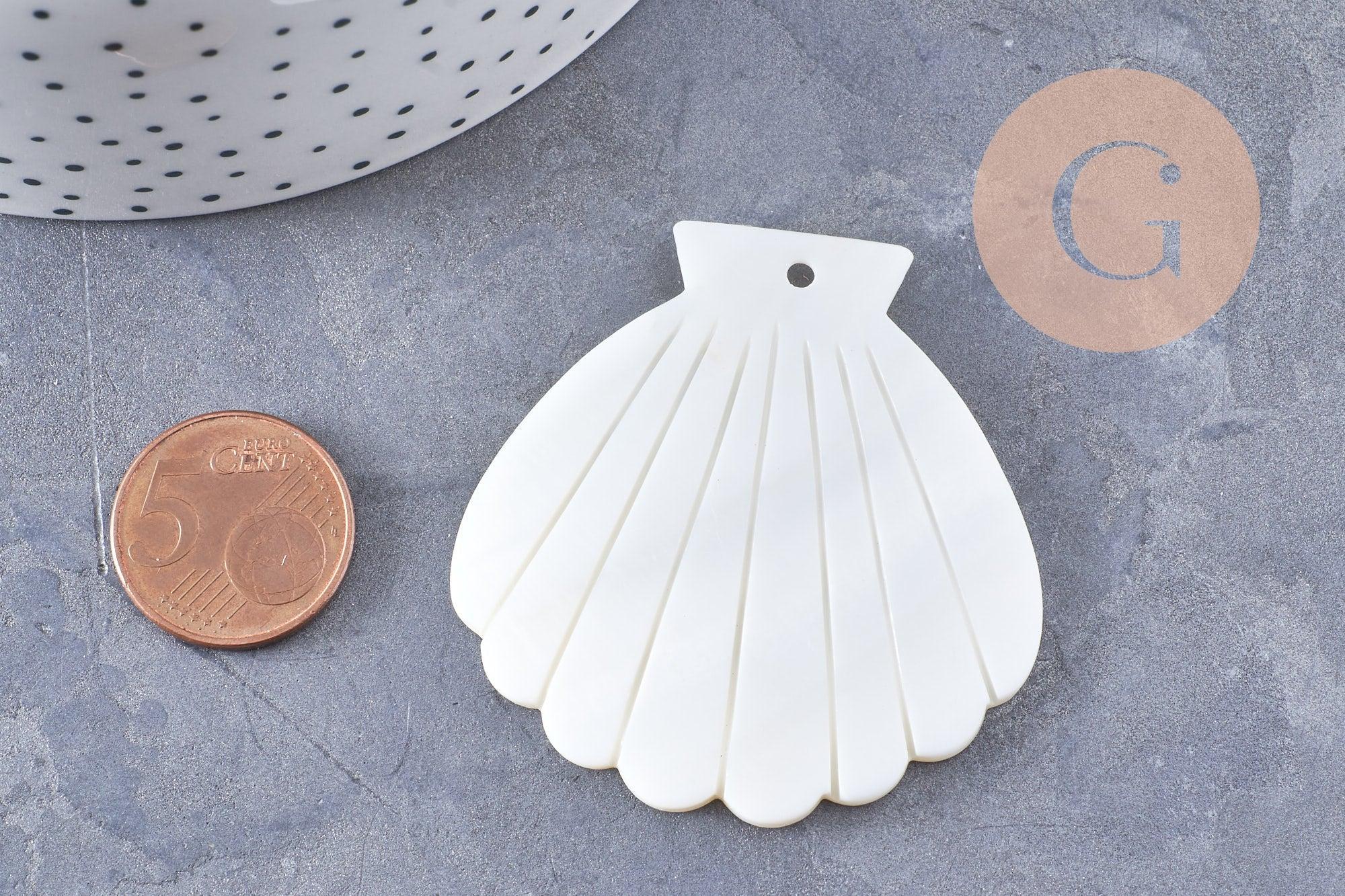 Pendentif coquillage nacre blanche naturelle 54mm, x2 (G10091)