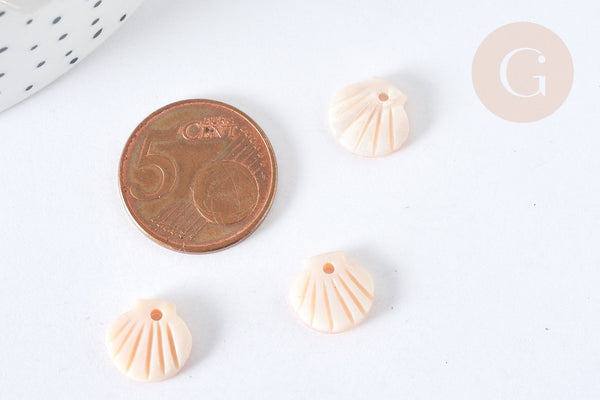 Pendentif coquillage nacre blanche naturelle 9,5-10mm , création bijou coquillage, x1 G7356