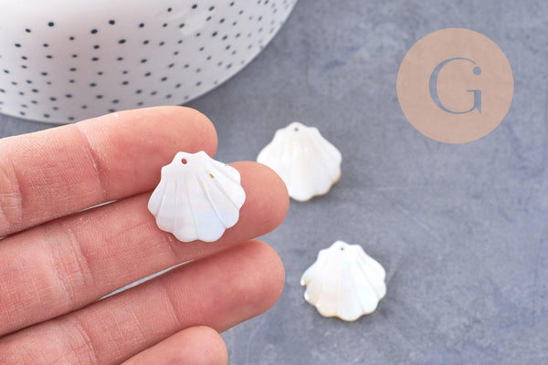 Pendentif coquillage nacre blanche naturelle irisée 21mm, x2 (G10224)