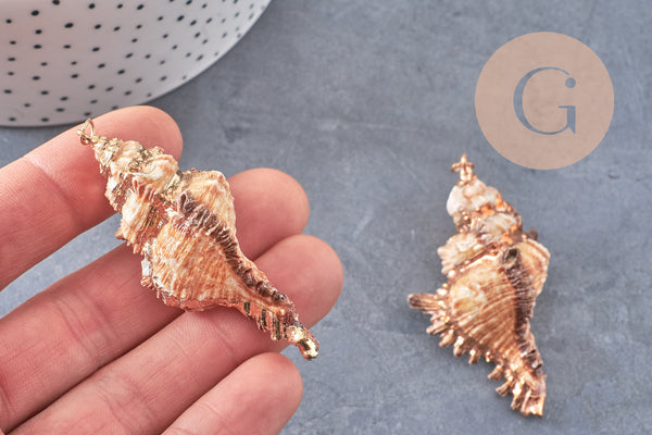 Pendentif coquillage naturel Conch doré, fourniture créative, pendentif doré, création bijoux, coquillage bijou,coquillage or,40-65mm-G1387