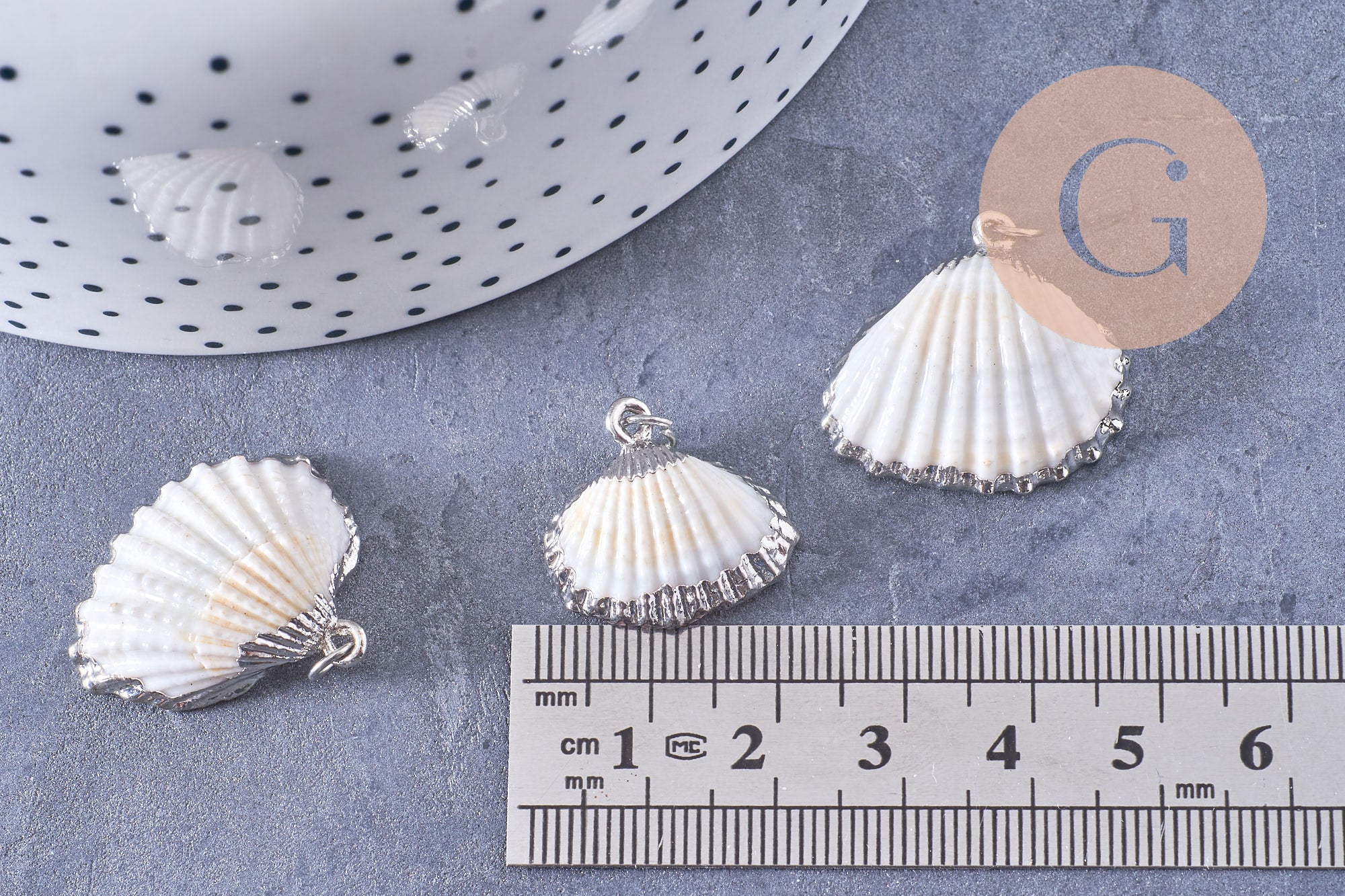 Pendentif coquillage naturel coque argenté, x1 (G1260)