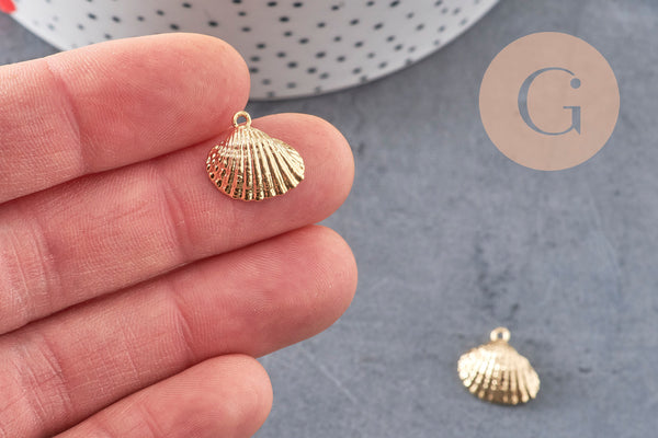 Pendentif coquillage naturel doré 18K 14.5mm x 2 (G0005)