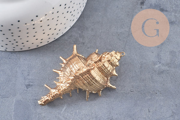 Pendentif coquillage naturel doré 57-78mm, pendentif doré pour création bijoux vacances x1 G1612