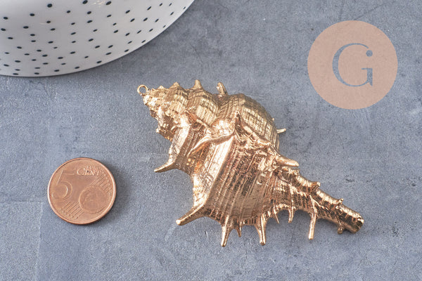 Pendentif coquillage naturel doré 57-78mm, pendentif doré pour création bijoux vacances x1 G1612