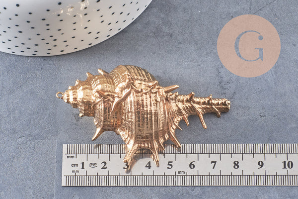 Pendentif coquillage naturel doré 57-78mm, pendentif doré pour création bijoux vacances x1 G1612