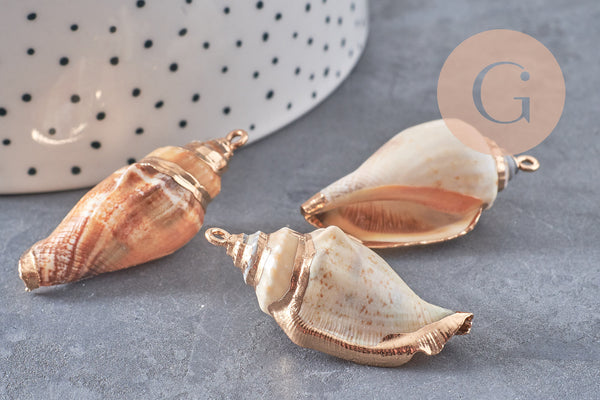 Pendentif coquillage naturel fer doré 26-52mm,x1 (G0133)