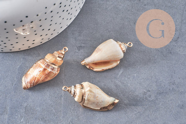 Pendentif coquillage naturel fer doré 26-52mm,x1 (G0133)