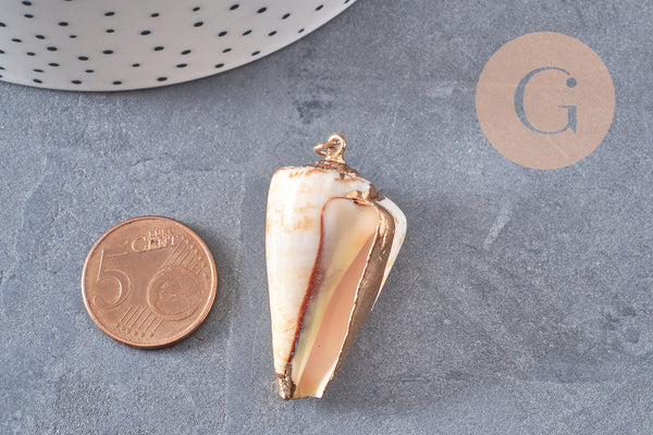 Pendentif coquillage naturel spirale doré, pendentif doré, création bijoux, coquillage bijou,coquillage or, 36-46mm-G6463