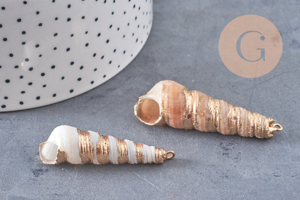 Pendentif coquillage naturel spirale doré, pendentif doré, création bijoux, coquillage bijou,coquillage or, 44-57mm-G5414