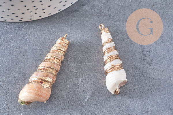 Pendentif coquillage naturel spirale doré, pendentif doré, création bijoux, coquillage bijou,coquillage or, 44-57mm-G5414