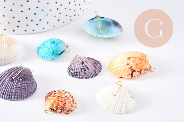 Pendentif coquillage naturel teinté cuivre doré 27-36mm, x1 (G10707)