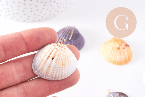 Pendentif coquillage naturel teinté cuivre doré 27-36mm, x1 (G10707)