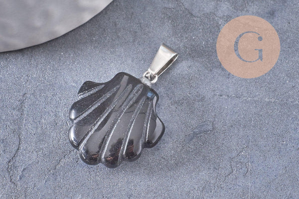 Pendentif coquillage pierre naturelle et de synthèse laiton platine 22-25mm, x1 (G10344)