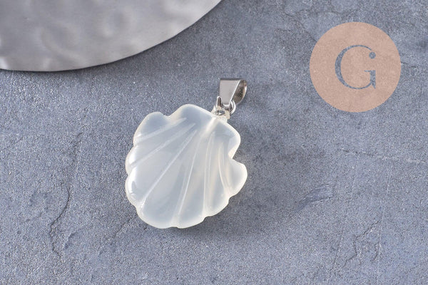Pendentif coquillage pierre naturelle et de synthèse laiton platine 22-25mm, x1 (G10344)