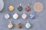 Pendentif coquillage pierre naturelle et de synthèse laiton platine 22-25mm, x1 (G10344)