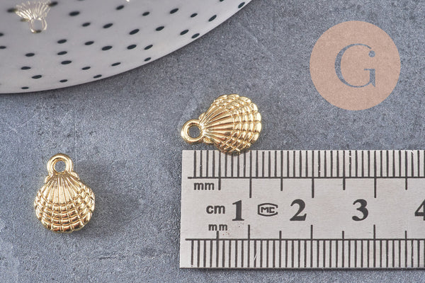 Pendentif coquillage zamac doré 14K 13.5mm, x5 (G5798)