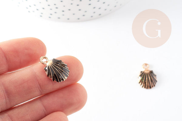 Pendentif coquillage zamac doré émail noir 19mm, pendentif création bijoux DIY x2 G1958