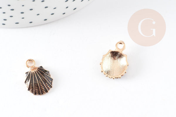 Pendentif coquillage zamac doré émail noir 19mm, pendentif création bijoux DIY x2 G1958