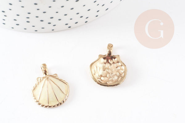 Pendentif coquillage zamac doré jaune clair 24.5mm, pendentif coquillage pour création bijoux, x2 (G2738)
