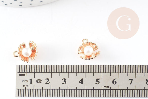 Pendentif coquillage zamac doré perle 15mm, x2 (G0755)