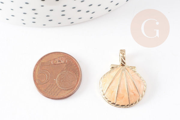 Pendentif coquillage zamac doré rose saumon 24.5mm, pendentif coquillage pour création bijoux, x2 G1792