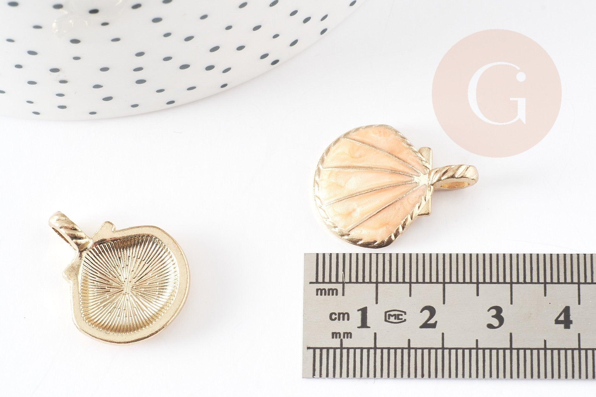 Pendentif coquillage zamac doré rose saumon 24.5mm, x2 (G1792)