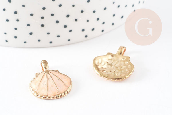 Pendentif coquillage zamacdoré rose beige 24.5mm, pendentif coquillage pour création bijoux, x2 G0223