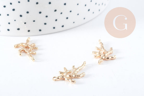 Pendentif corail laiton doré 18K 26mm,création de bijoux dorés thème de la mer, x1 G8962