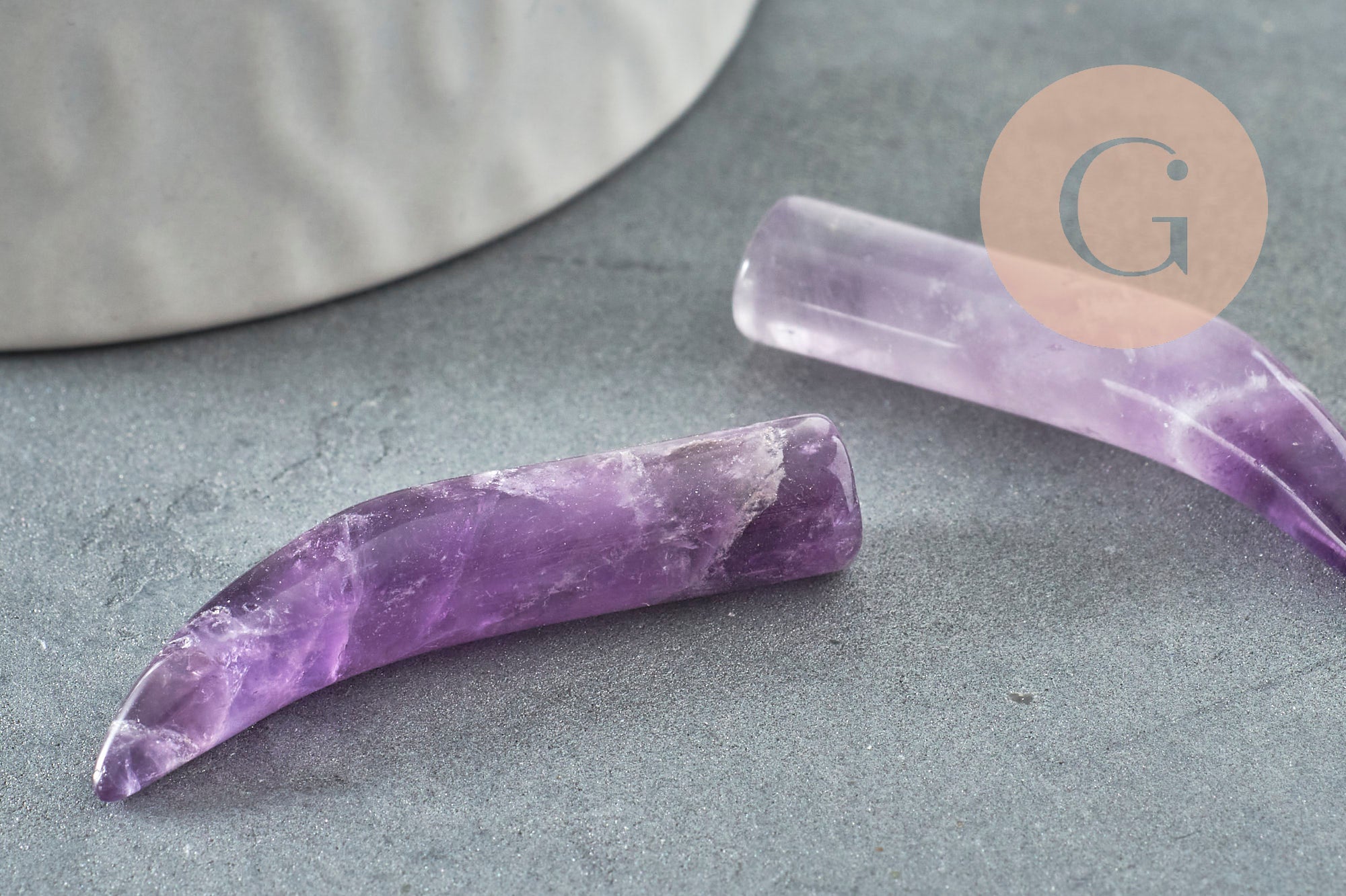 Pendentif corne améthyste,creation bijou, Pendentif bijoux,pendentif pierre, amethyste naturelle, pierre non percee,38mm, x1 (G1298)
