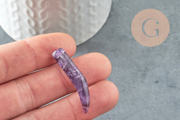 Pendentif corne améthyste,creation bijou, Pendentif bijoux,pendentif pierre, amethyste naturelle, pierre non percee,38mm, x1 (G1298)