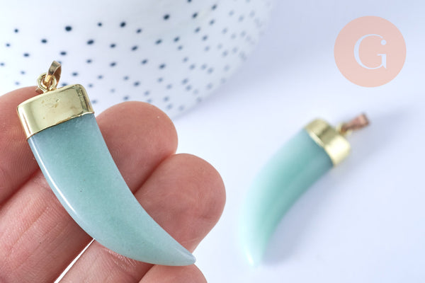 Pendentif corne aventurine 49mm,pendentif bijoux, pendentif aventurine naturelle, pendentif pierre, x1 (G8004)