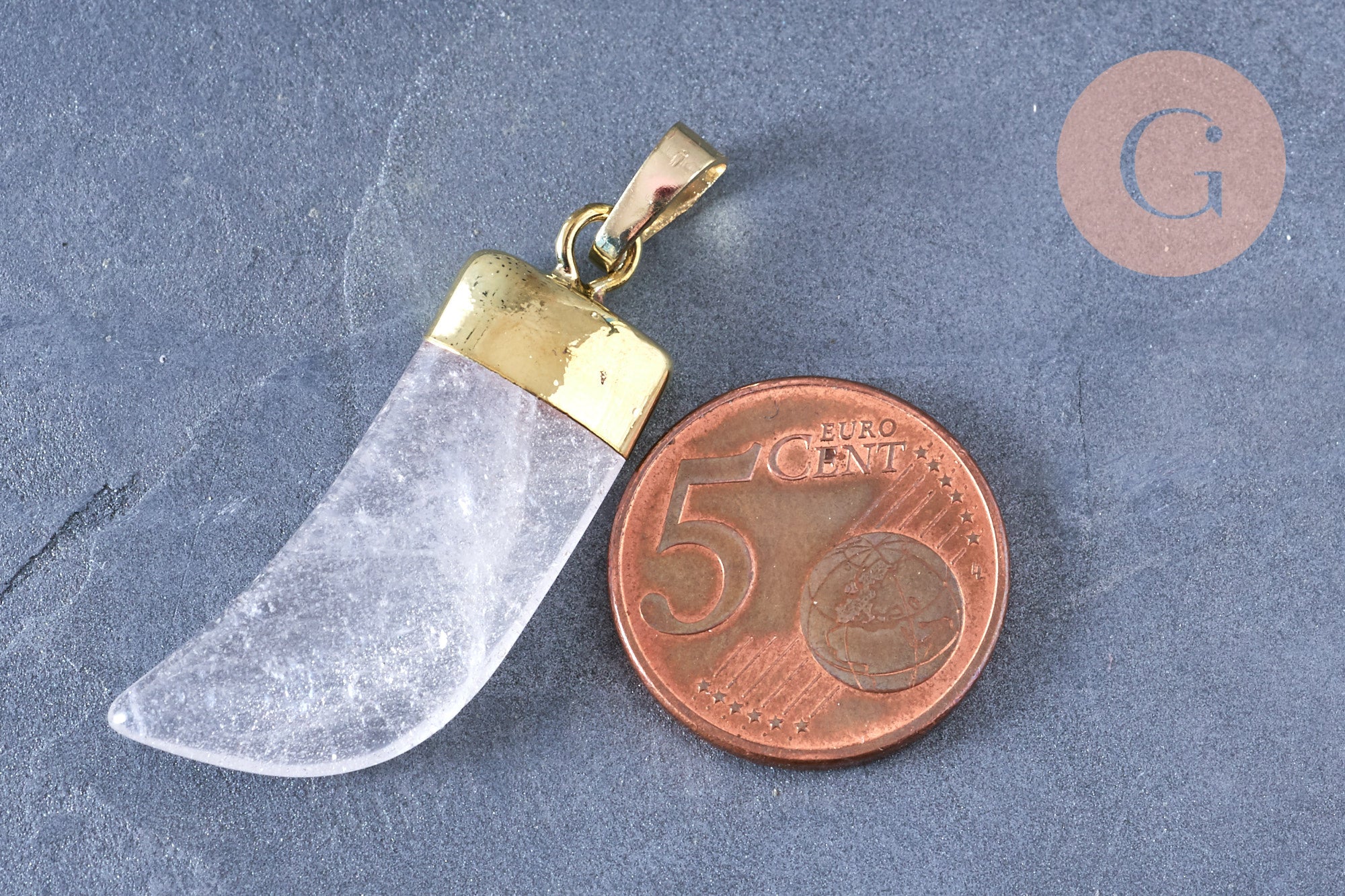Pendentif corne cristal de roche 37mm,pendentif bijoux, pendentif quartz naturel, pendentif pierre, x1 (G6660)
