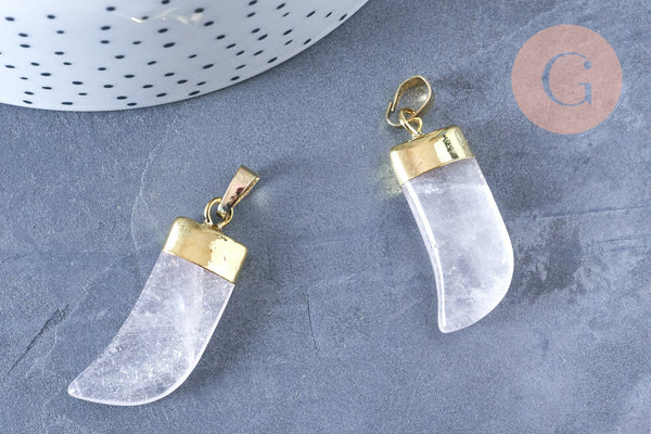 Pendentif corne cristal de roche 37mm,pendentif bijoux, pendentif quartz naturel, pendentif pierre, x1 (G6660)