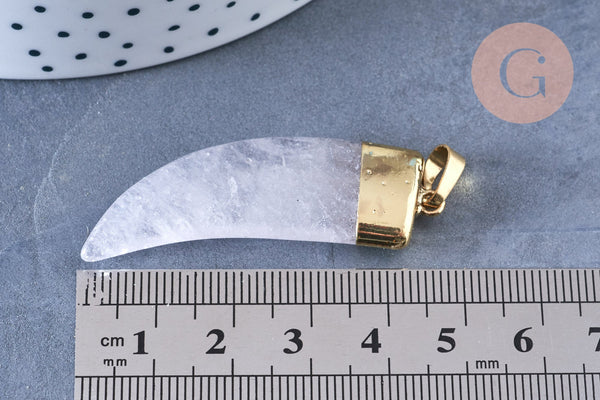 Pendentif corne cristal de roche 49mm,pendentif bijoux, pendentif quartz naturel, pendentif pierre, x1 (G6651)