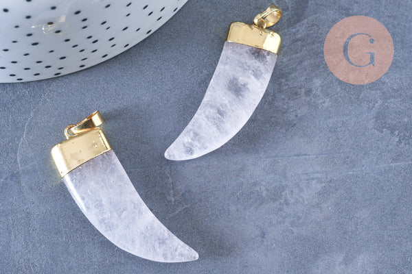 Pendentif corne cristal de roche 49mm,pendentif bijoux, pendentif quartz naturel, pendentif pierre, x1 (G6651)