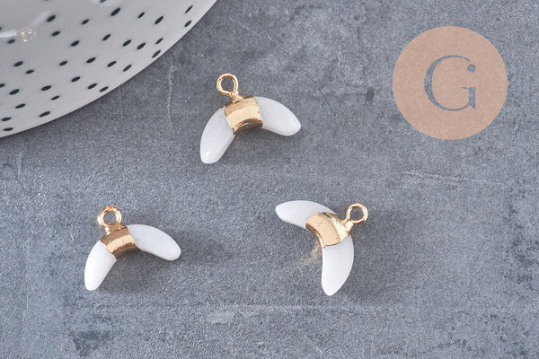 Pendentif corne croissant jade naturel blanc 21mm, x1 (G1366)