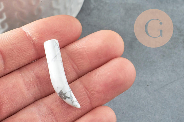 Pendentif corne howlite, Pendentif bijoux, pendentif pierre, pierre naturelle,howlite naturelle, pierre non percee, 38mm, x1 (G1299)