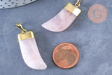 Pendentif corne quartz rose 37mm,pendentif bijoux, pendentif quartz rose naturel, pendentif pierre, x1 (G6659)