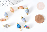 Pendentif crâne squelette or en verre multicolore zamac et laiton doré 16~17,5mm, perle en verre création bijoux, x1 (G9090)
