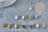 Pendentif crâne squelette or en verre multicolore zamac et laiton doré 16~17,5mm, perle en verre création bijoux, x1 (G9090)
