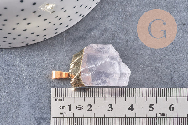 Pendentif cristal quartz blanc fer doré, pierre brute naturelle création bijoux, x1 (G0838)