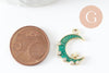 Pendentif croissant de lune étoiles cristal émaillé bleu turquoise zamac or 20mm, pendentif or émaillé, sans nickel, x1 (G5918)