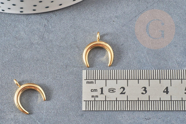 Pendentif croissant lune acier 304 inoxydable doré 16.5mm, pendentif sans nickel pour création bijoux, x2 G2628