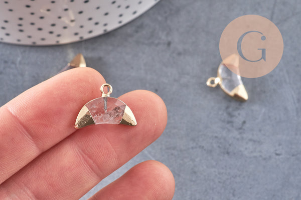 Pendentif croissant lune cristal de roche doré,pendentif bijoux,lune cristal naturel,18mm x1 (G1207)